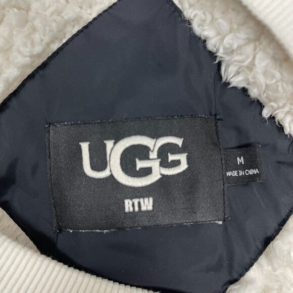 UGG Women's Niko Sherpa Sweatshirt Medium Cream Black Cozy Pullover Crewneck - Picture 11 of 12